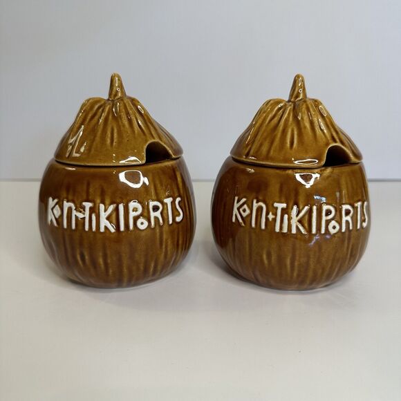 Rare KonTikiPorts Steve Crane Coconut Condiment Tiki Cups-Set of Two VTG - Picture 1 of 11